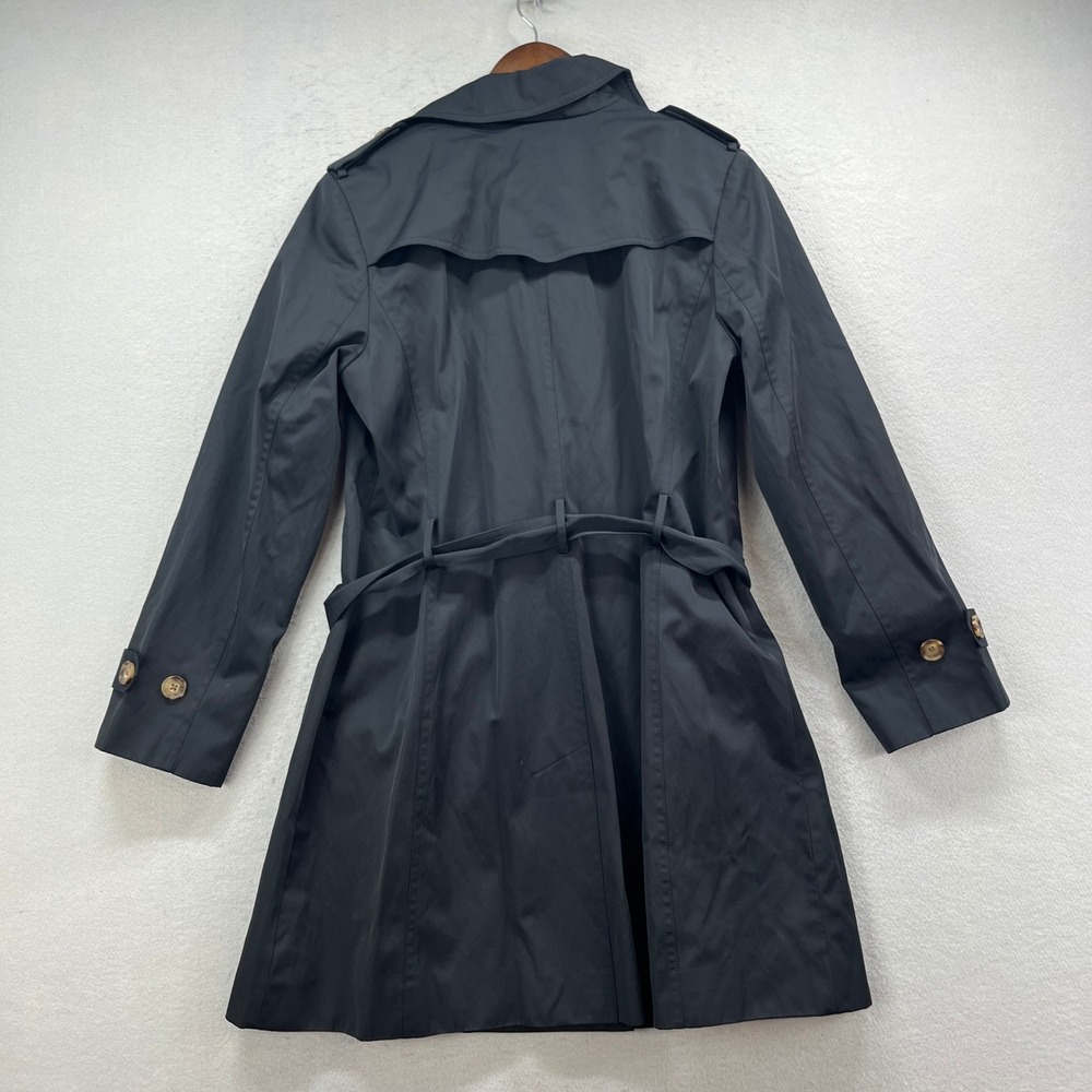 Talbots Trench Coat Womens 12P Black Double Breasted Belted Classic Petite - Picture 4 of 11